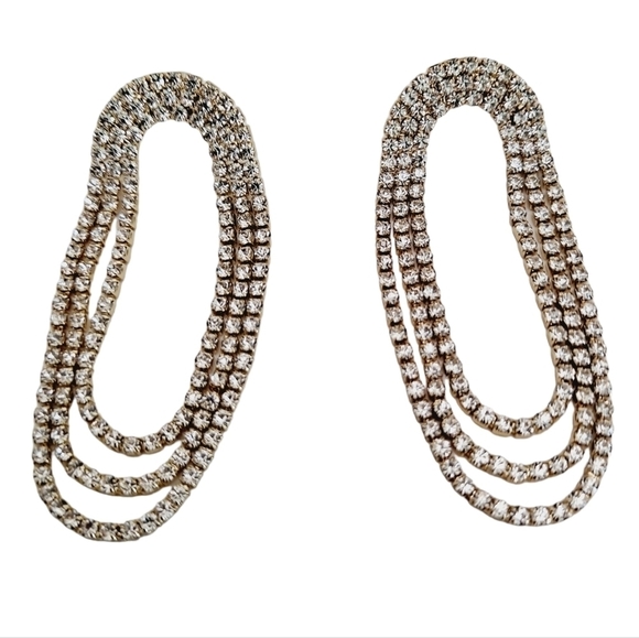 Gold Statement Earrings Chandelier rhinestone Formal long dangle sparkly 💖2/$30 - Picture 4 of 11